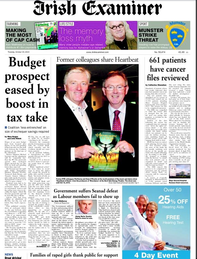 Irish Examiner front page October 3 2013
