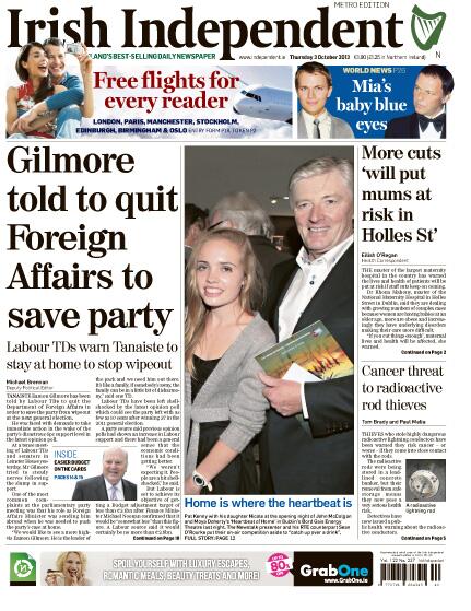 Irish Independent front page October 3 2013 